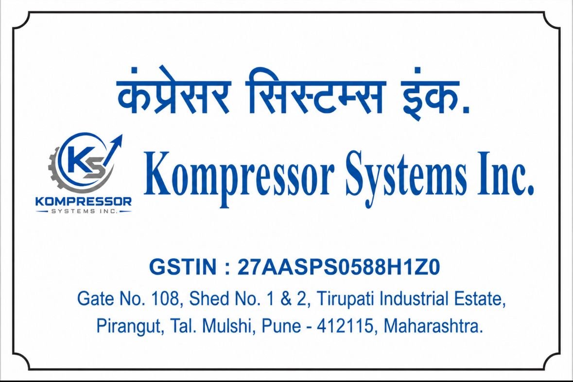 Kompressor Systems Inc. company board with GSTIN and address